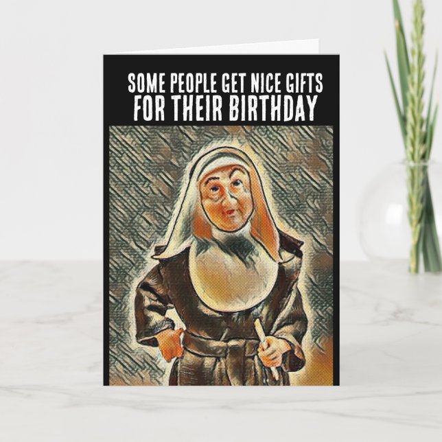 CARTE D'ANNIVERSAIRE DRÔLE DE NONNE CATHOLIQUE CAR (Devant)