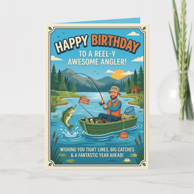 Carte d'anniversaire drôle de pêche pour pêcheur | (Devant)