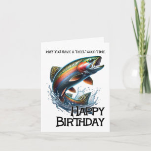Carte d'anniversaire drôle de pêcheur avec Truite