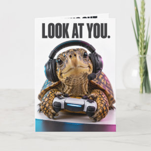 Carte d'anniversaire drôle de tortue de gamer Ho