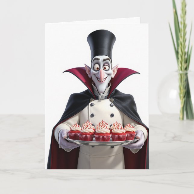 Carte d'anniversaire drôle de vampire cuisinier (Devant)