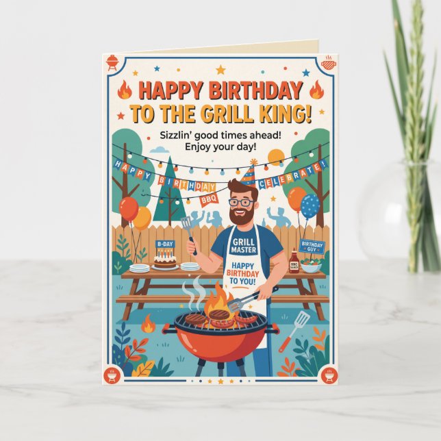 Carte d'anniversaire drôle du roi du grill BBQ (Devant)