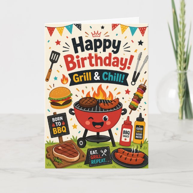 Carte d'anniversaire drôle Grill and Chill BBQ (Devant)