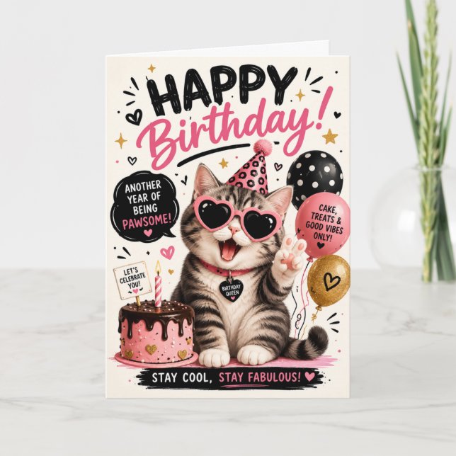 Carte d'anniversaire drôle pour chat pour tout le  (Devant)