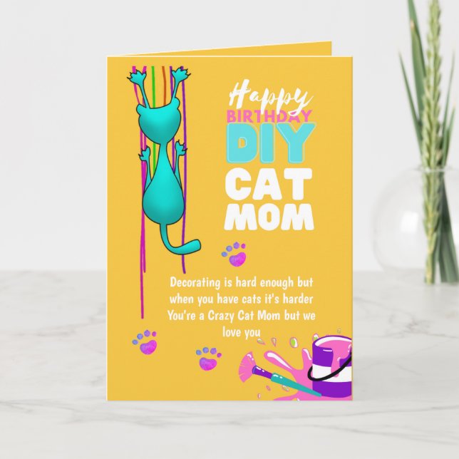 Carte d'anniversaire drôle pour MAMAN CHAT fait ma (Devant)