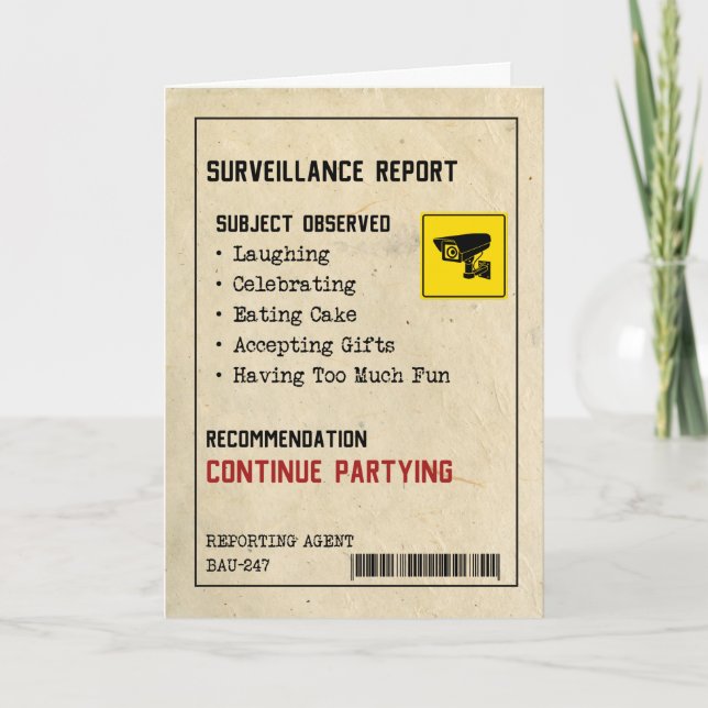 Carte d'anniversaire drôle - Rapport de surveillan (Devant)