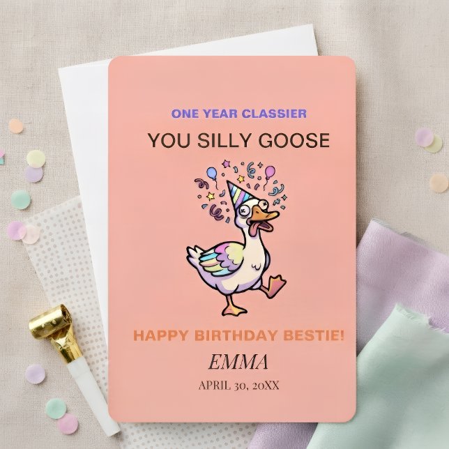 Carte d'anniversaire drôle Silly Goose  Un an de p (Créateur téléchargé)