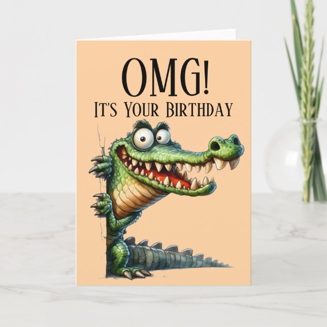 Carte d'anniversaire drôle sur le thème du crocodi (Devant)