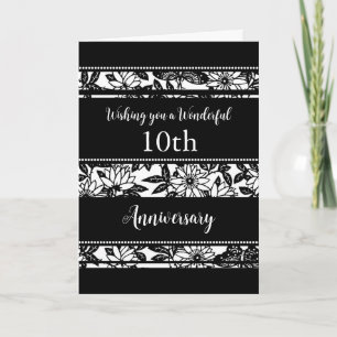 Carte d'anniversaire du 10e Mariage noir et blanc