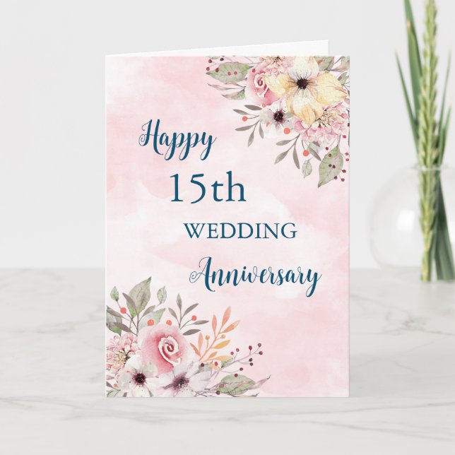 Carte d'anniversaire du 15e Mariage des fleurs d'a (Devant)