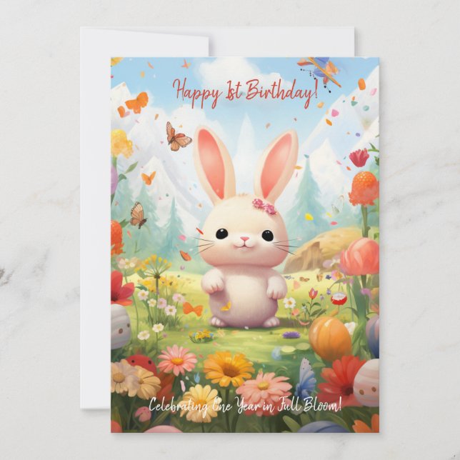 Carte d'anniversaire du 1er anniversaire du lapin  (Devant)