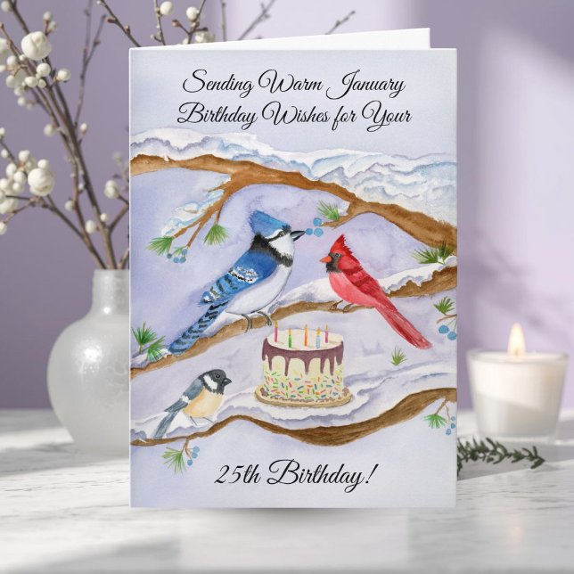 Carte d'anniversaire du 25 janvier pour les oiseau (Créateur téléchargé)