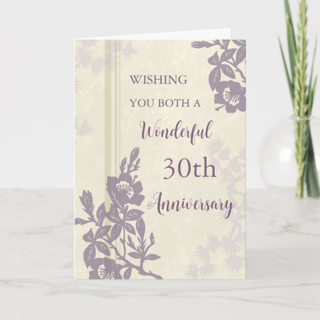 Carte d'anniversaire du 30e Mariage floral violet (Devant)