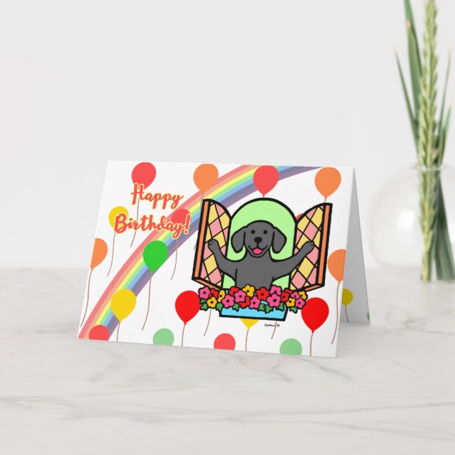 Carte d'anniversaire du ballon noir du Labrador (f (Devant)