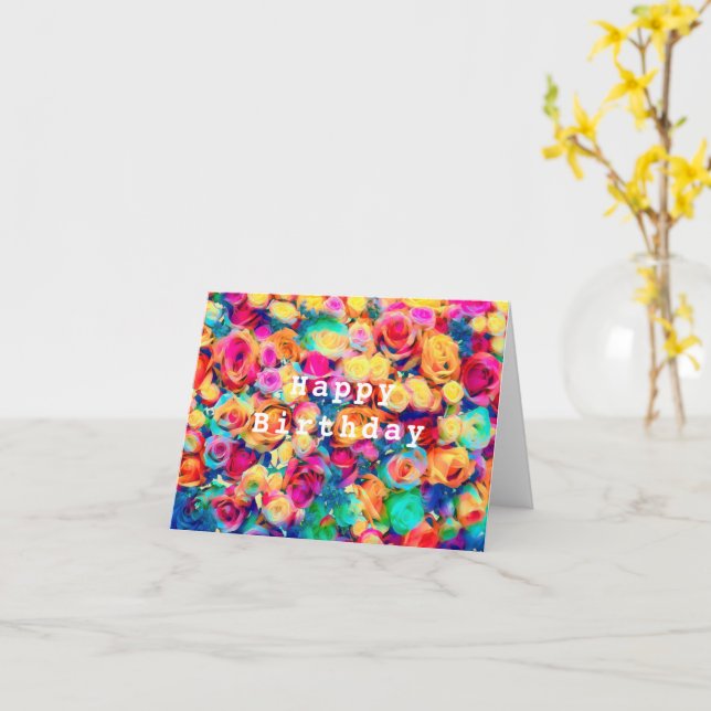 Carte d'anniversaire du bouquet de roses coloré (Fleur jaune)