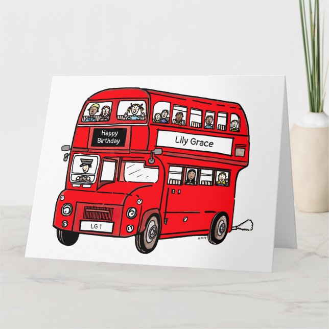 Carte d'anniversaire du bus à impériale rouge de L (Devant)