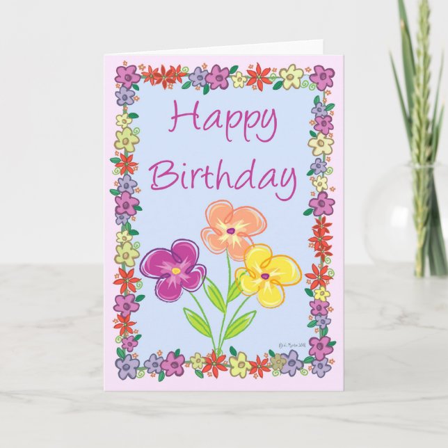 Carte d'anniversaire du cadre de fleurs (Devant)
