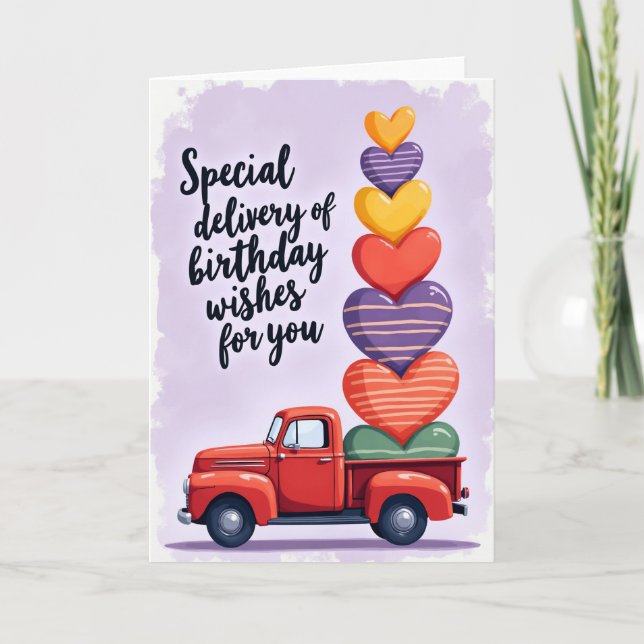 Carte d'anniversaire du camion rouge rubis (Devant)