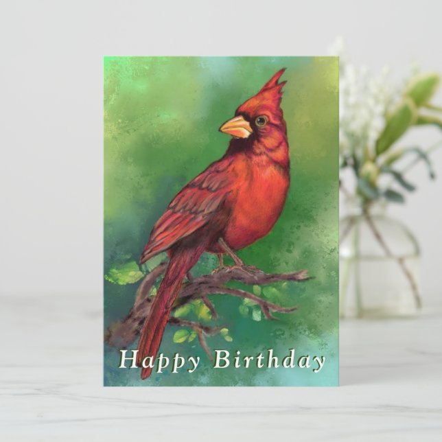 Carte d'anniversaire du cardinal rouge (Debout devant)