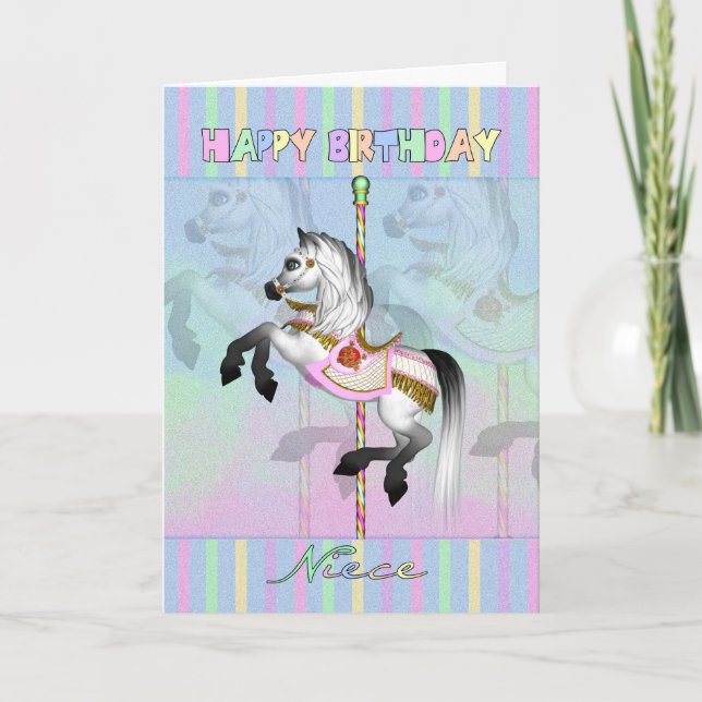 carte d'anniversaire du carrousel de nièce - paste (Devant)