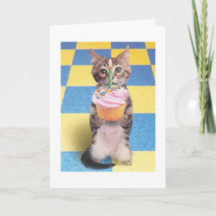 carte d'anniversaire du chat cupcake