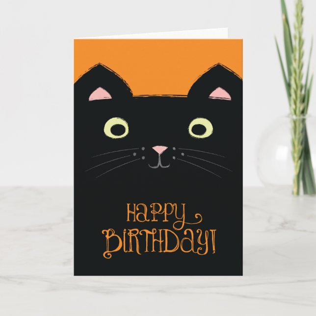 Carte d'anniversaire du chat noir mignon (Devant)