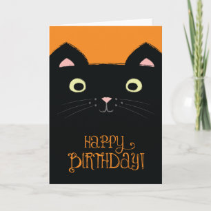 Carte d'anniversaire du chat noir mignon
