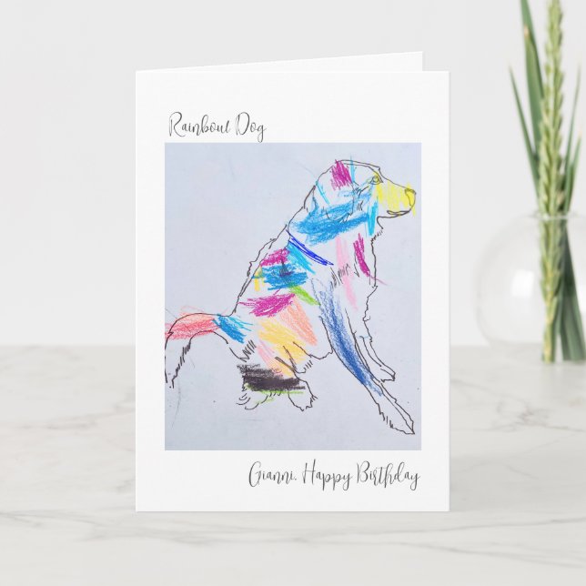 Carte d'anniversaire du Chien arc-en-ciel (Devant)