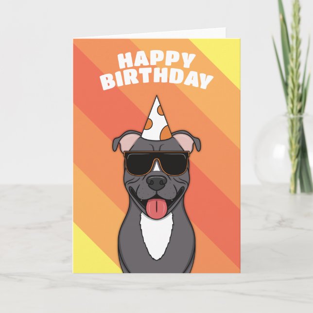 Carte d'anniversaire du Chien Bull Terrier Staffor (Devant)
