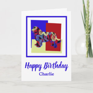 Carte d'anniversaire du chien rouge bleu jaune de