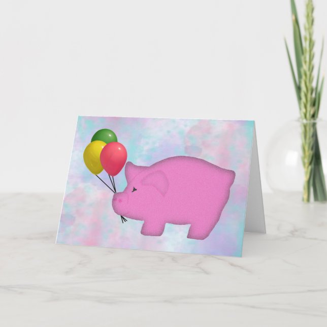Carte d'anniversaire du cochon de ballon (Devant)