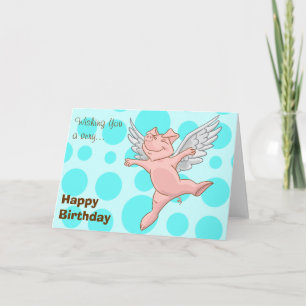 Carte d'anniversaire du cochon volant mignonne