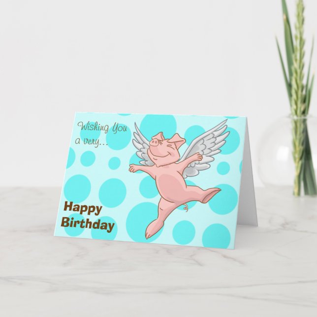 Carte d'anniversaire du cochon volant mignonne (Devant)