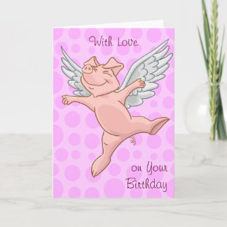 Carte d'anniversaire du cochon volant mignonne