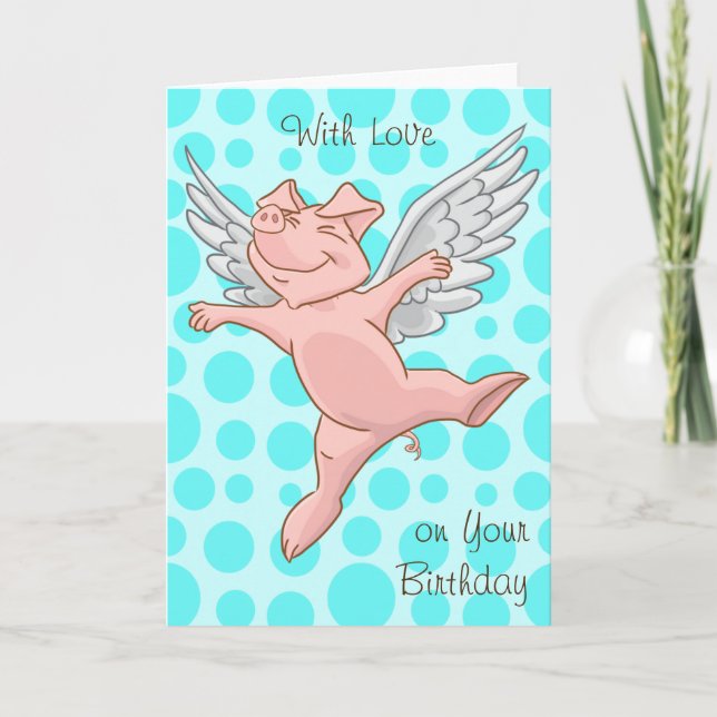 Carte d'anniversaire du cochon volant mignonne (Devant)