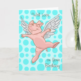 Carte d'anniversaire du cochon volant mignonne