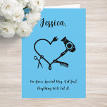 Carte d'anniversaire du coiffeur<br><div class="desc">Célébrez la journée spéciale de votre coiffeur préféré avec cette carte d'anniversaire unique. "Lors de votre journée spéciale,  pas n'importe quoi ne le réduira." Vous pouvez personnaliser le nom en haut des serviettes ainsi que tout commentaire que vous souhaitez.</div>