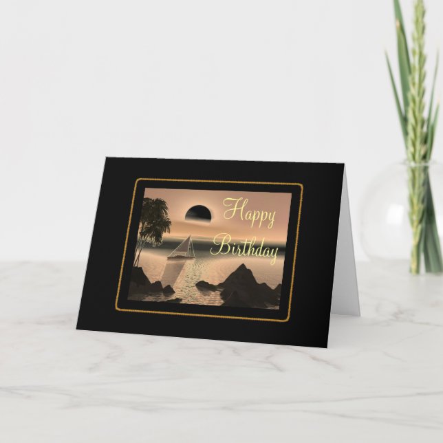 Carte d'anniversaire du coucher du soleil tropical (Devant)