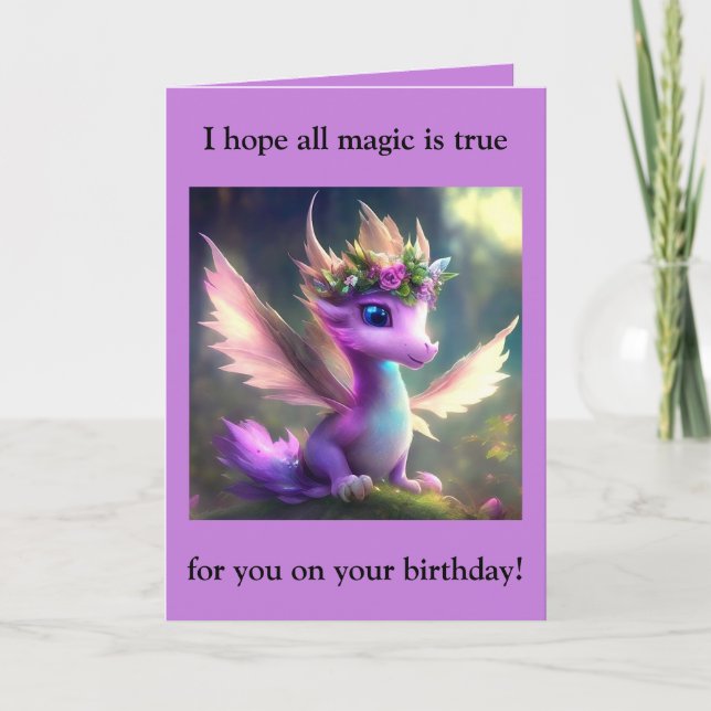 Carte d'anniversaire du dragon de fée violette (Devant)