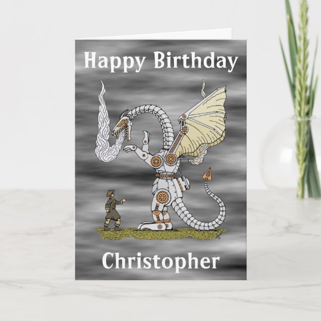 Carte d'anniversaire du dragon mécanique (Devant)