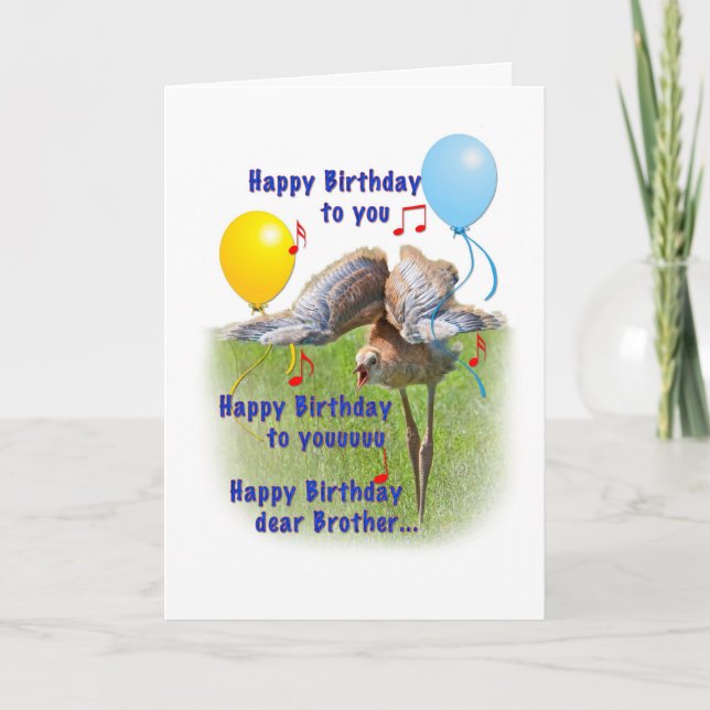 Carte d'anniversaire du frère avec un oiseau de gr (Devant)