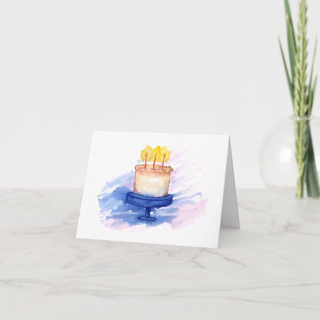 Carte d'anniversaire du gâteau d'aquarelle (Devant)