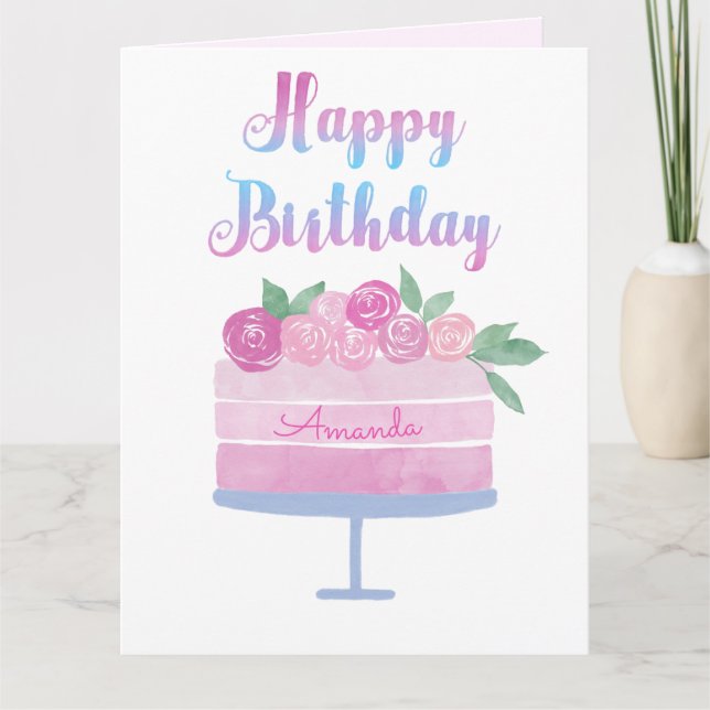 Carte d'anniversaire du gâteau d'aquarelle et des  (Devant)