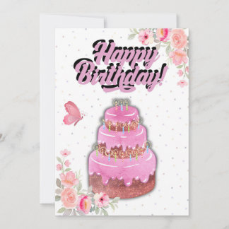 Carte d'anniversaire du gâteau rose
