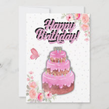 Carte d'anniversaire du gâteau rose