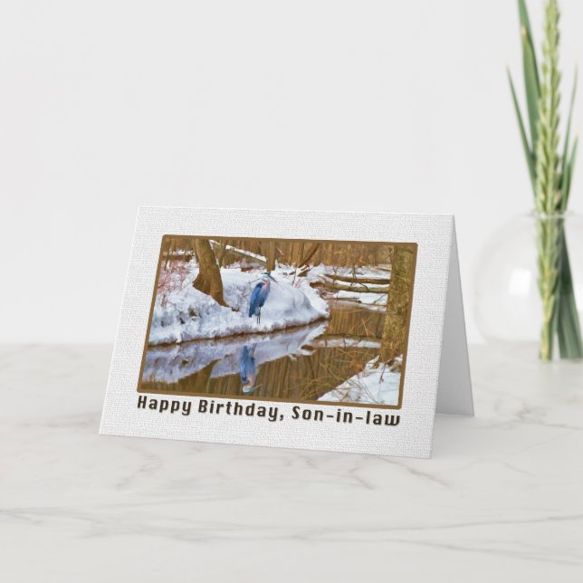 Carte d'anniversaire du gendre avec Héron bleu (Devant)