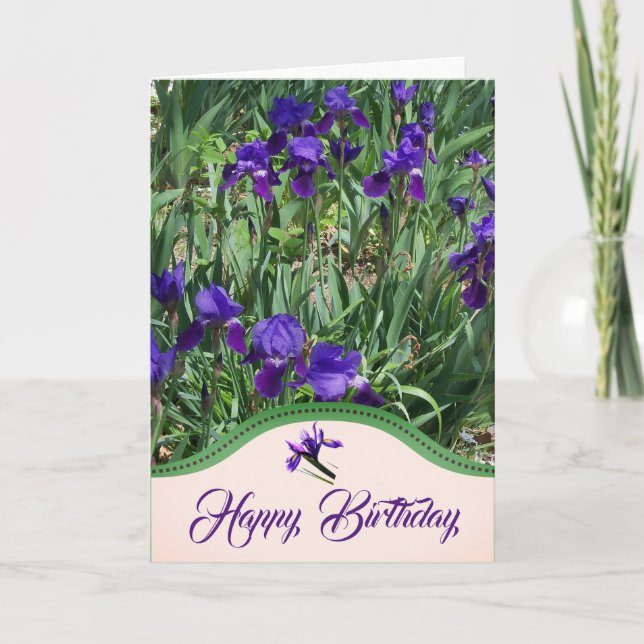 Carte d'anniversaire du jardin de fleurs d'iris vi (Devant)