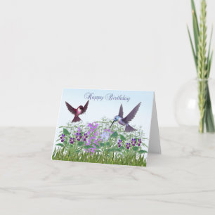 Carte d'anniversaire du jardin d'oiseaux colibris