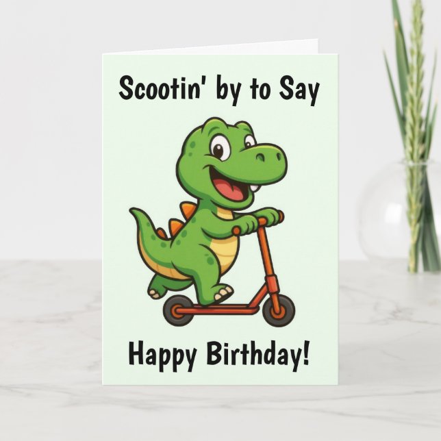 Carte d'anniversaire du joli dinosaure vert (Devant)