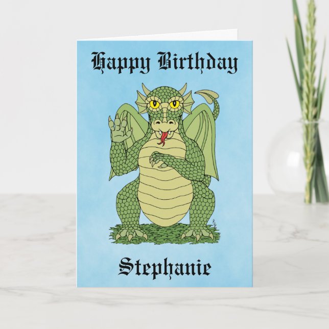 Carte d'anniversaire du joli Dragon vert (Devant)